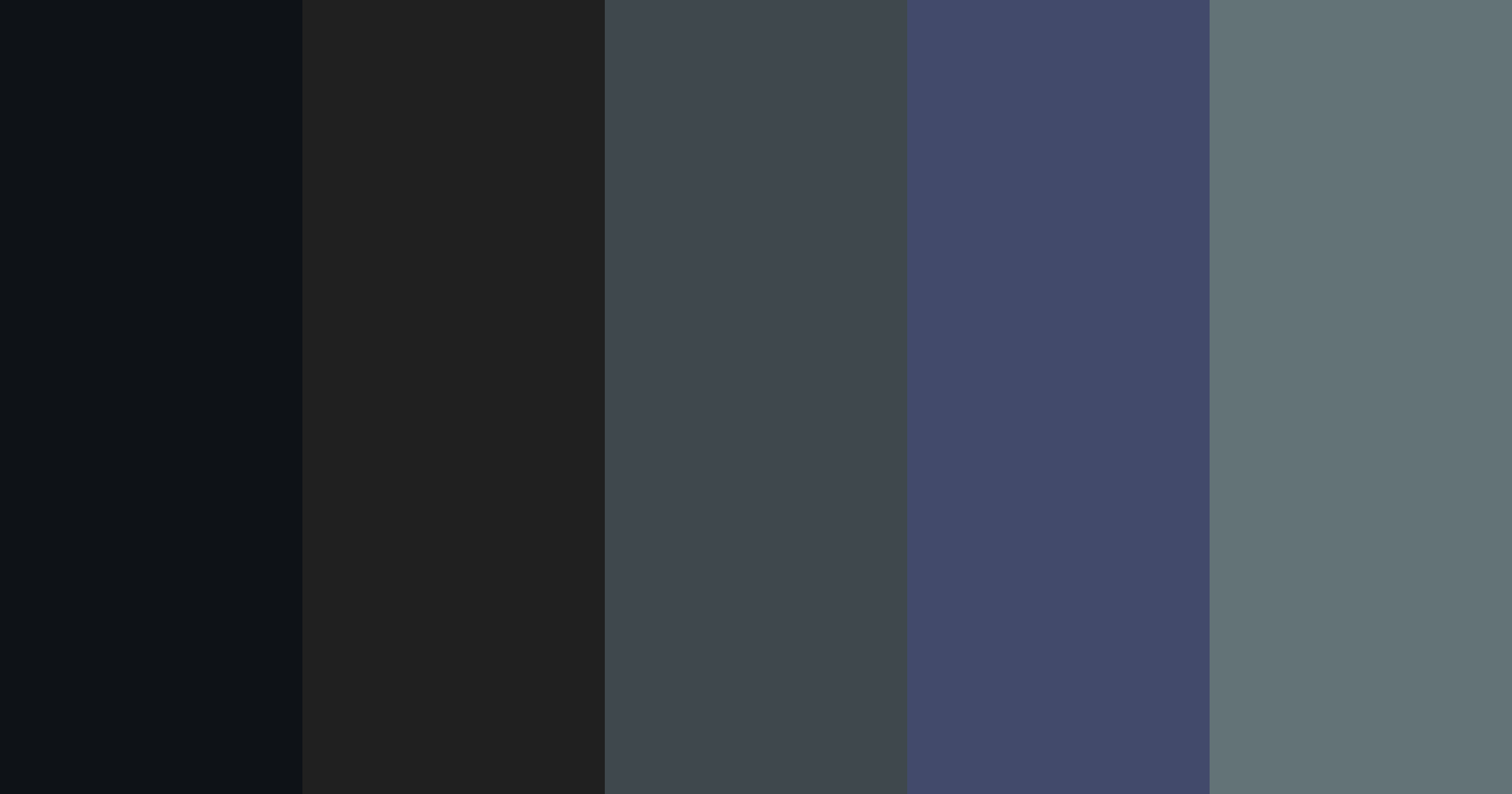 Color Palette generated based on 0E1217, 202020, 3F484D, 424A6B